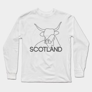 Scottish Highland Cow Continuous Line Drawing (Grey) Long Sleeve T-Shirt